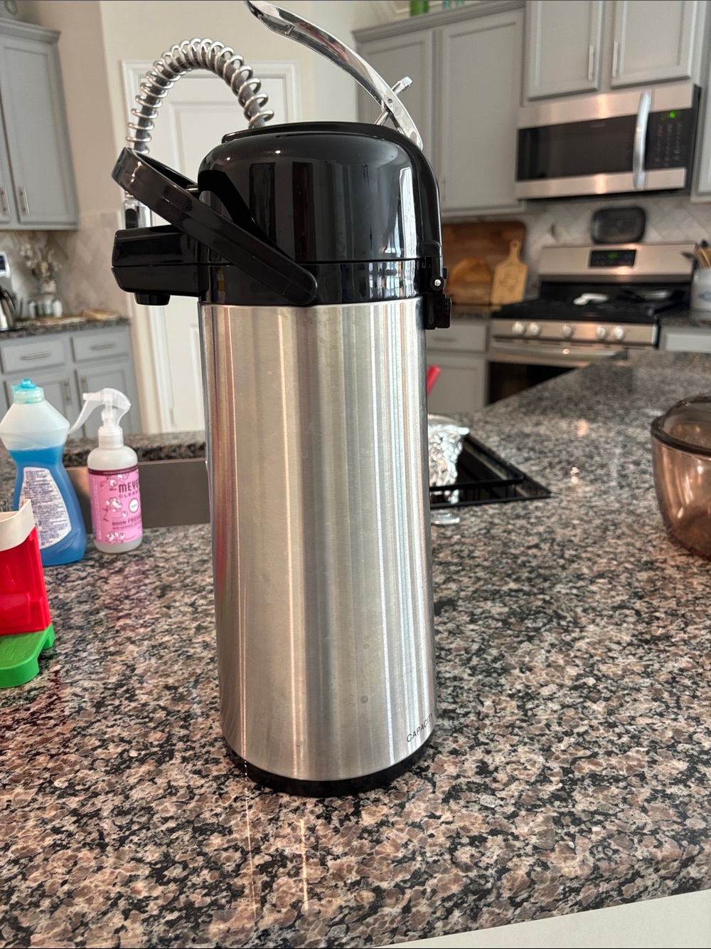 Stainless Steel Airpot Coffee Dispenser with Black Top